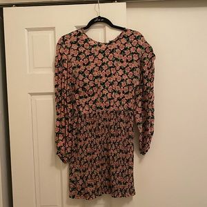Zara Pink Floral Ruched Mini Dress Size M